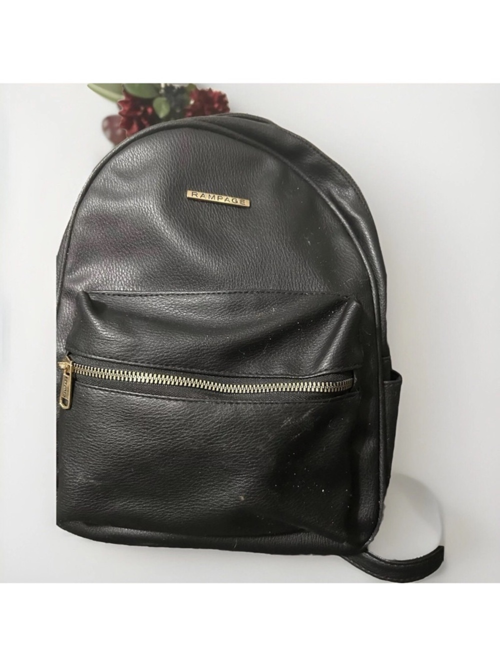 Rampage Black Faux Leather Backpack with Gold Accents